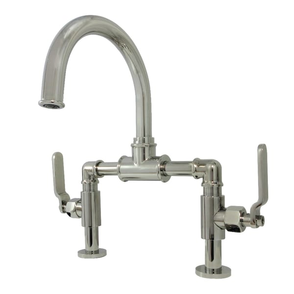 Whitaker Industrial Style Bridge Bathroom Faucet W/ Pop-Up Drain, Nickl